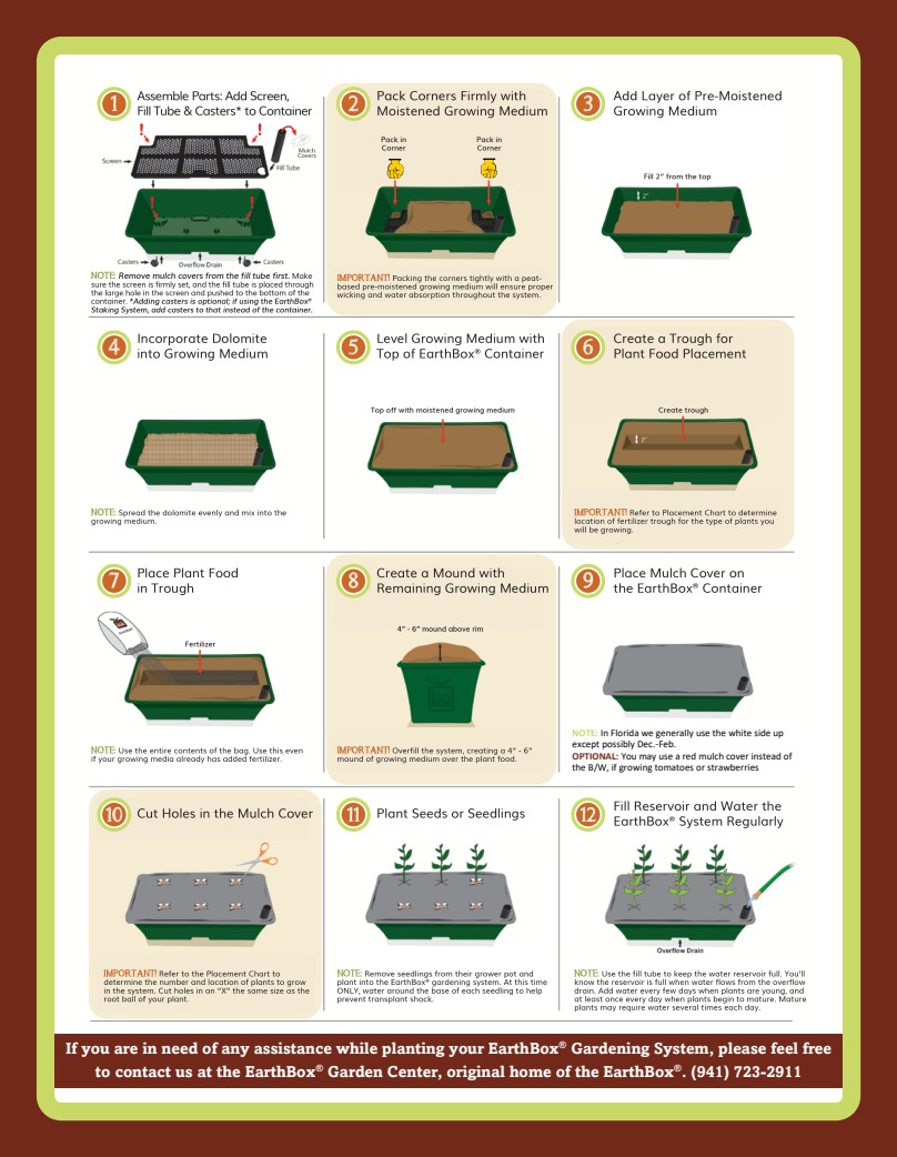 Preview of the illustrated EarthBox setup steps from the planting guide